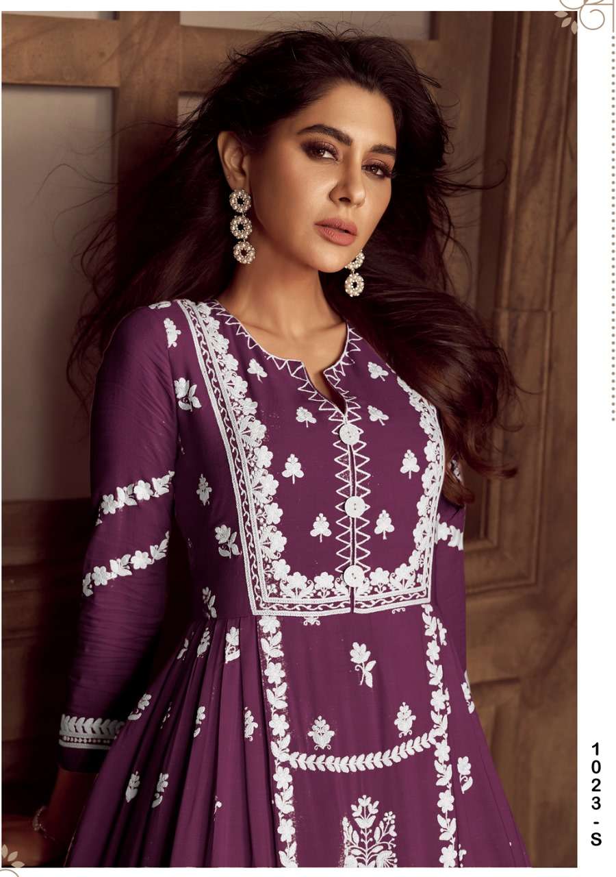 LAKHNAVI VOL 4 DARK LIST HEAVY RAYON LAKHNAWI WORK KURTI WITH PLAZZO AND DUPATTA BY S3FOREVER BRAND 1023 S C